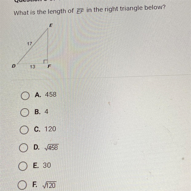 What is the length of EF in the right triangle below?-example-1