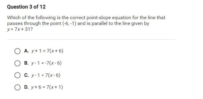 Which of the following is the correct point-slope equation for the line that passes-example-1