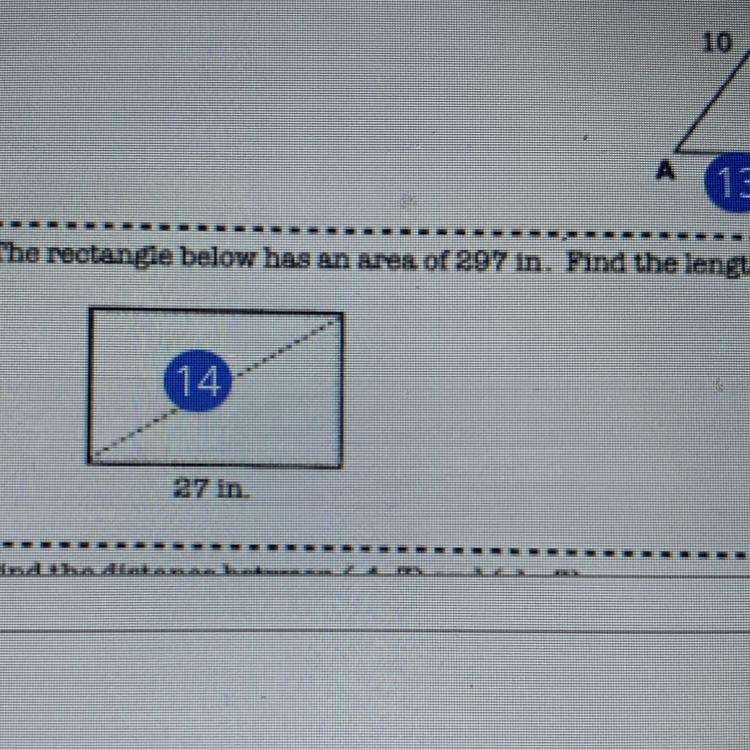 3. The rectangle below has an area of 297 in. Find the length of the diagonal. 14 27 in-example-1