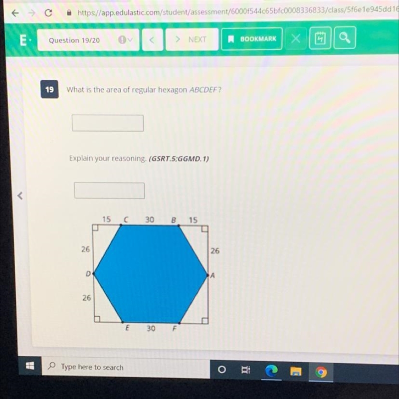 What is the area of the regular hexagon ABCEF? Explain your reasoning.-example-1