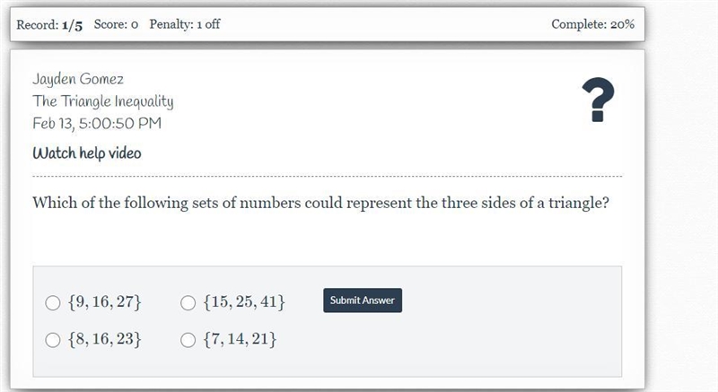 Which of the following sets of numbers could represent the three sides of a triangle-example-1