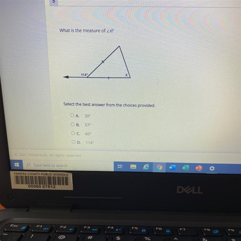 What is the measure of ZX? 1149 Select the best answer from the choices provided. OA-example-1