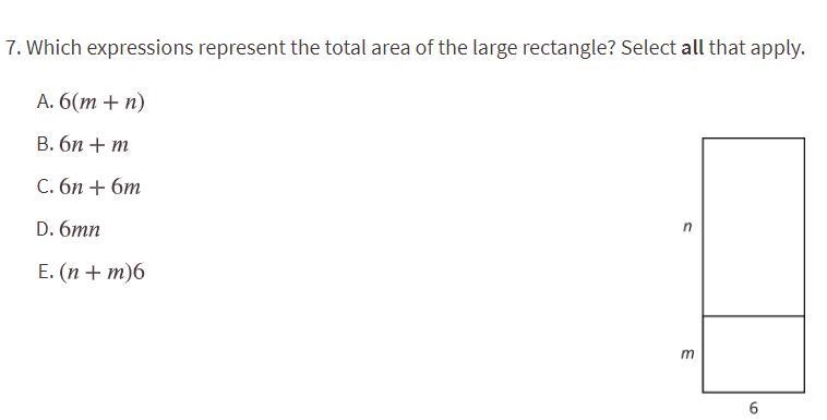 PLSS HELPPPP!!! Which expressions represent the total area of the large rectangle-example-1