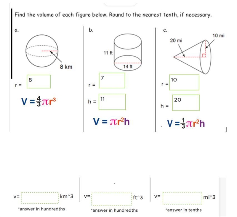 PLEASE HELP FIND THE VOLUME OF EACH FIGURE ROUND TO THE NEAREST TENTH! Thank you-example-1