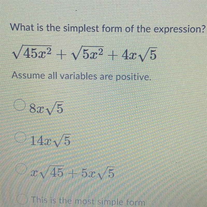 What is the simplest form of the expression? ✓4502 +502 + 425 Assume all variables-example-1