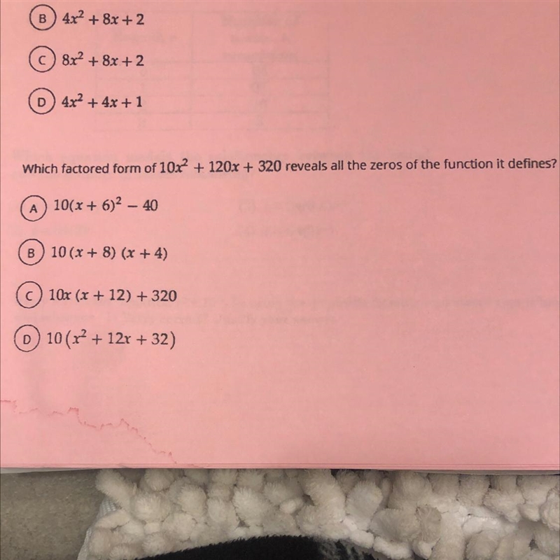 Which factored form of 10x + 120x + 320 reveals all the zeros of the function it defines-example-1