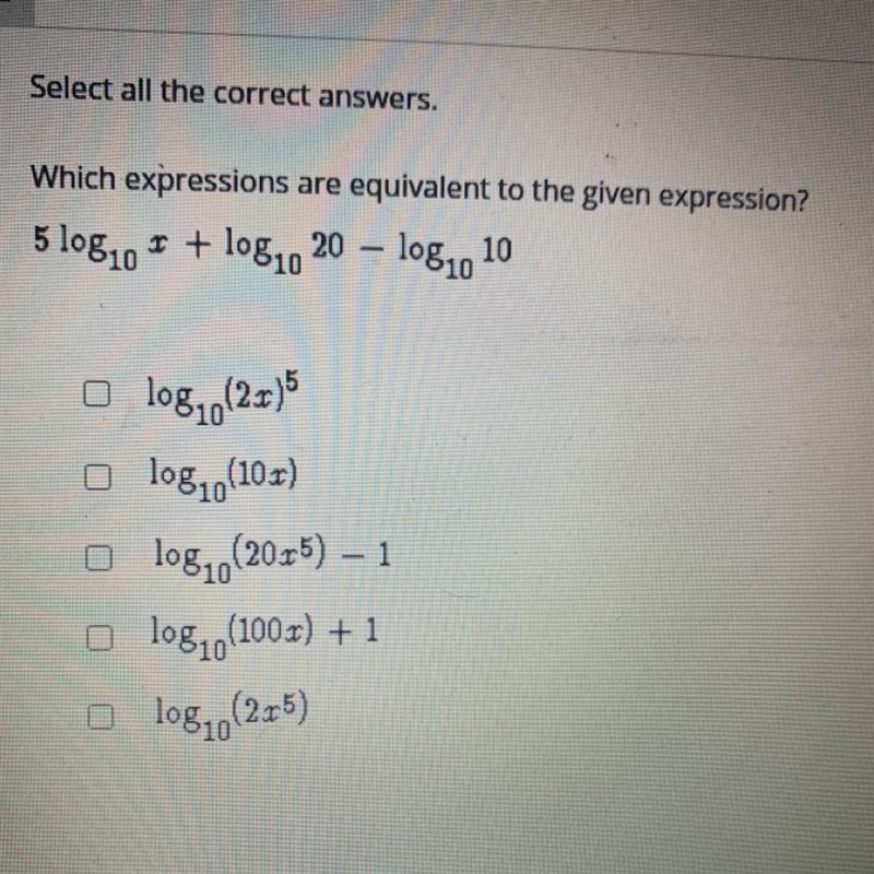 Which expressions are equivalent to the given expression. Help me out please-example-1