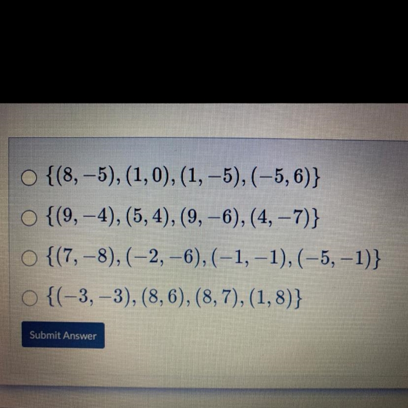 Which set of ordered pairs represents a function?-example-1