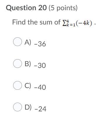 Find the sum of ∑4/k=1 (-4k)-example-1