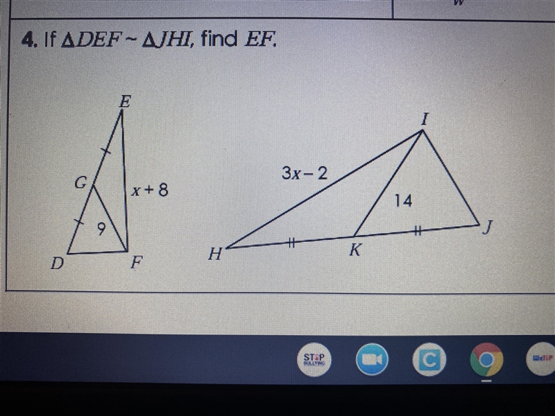 Parts of similar triangles. If DEF~ JHI, find EF-example-1