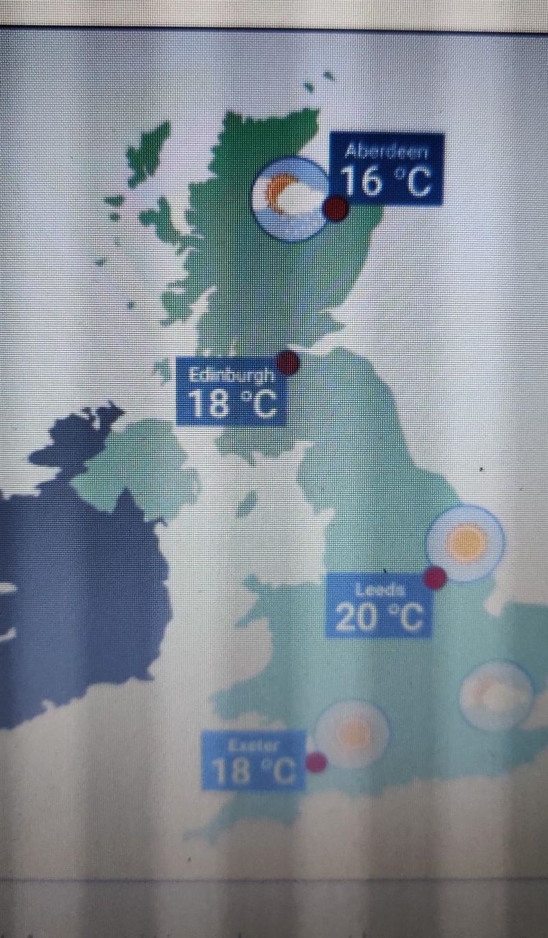 Look at the diagram below. which two cities have the same temperature? options : Aberdeen-example-1