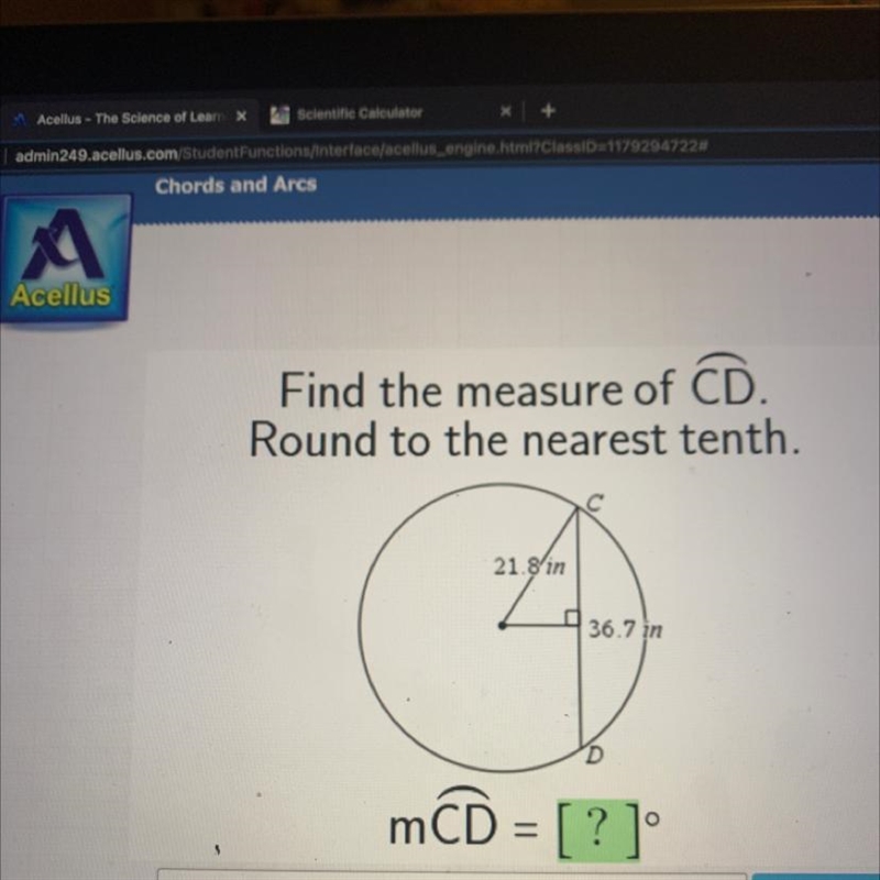 Find the measure of CD. Round to the nearest tenth. mCD= [?]-example-1