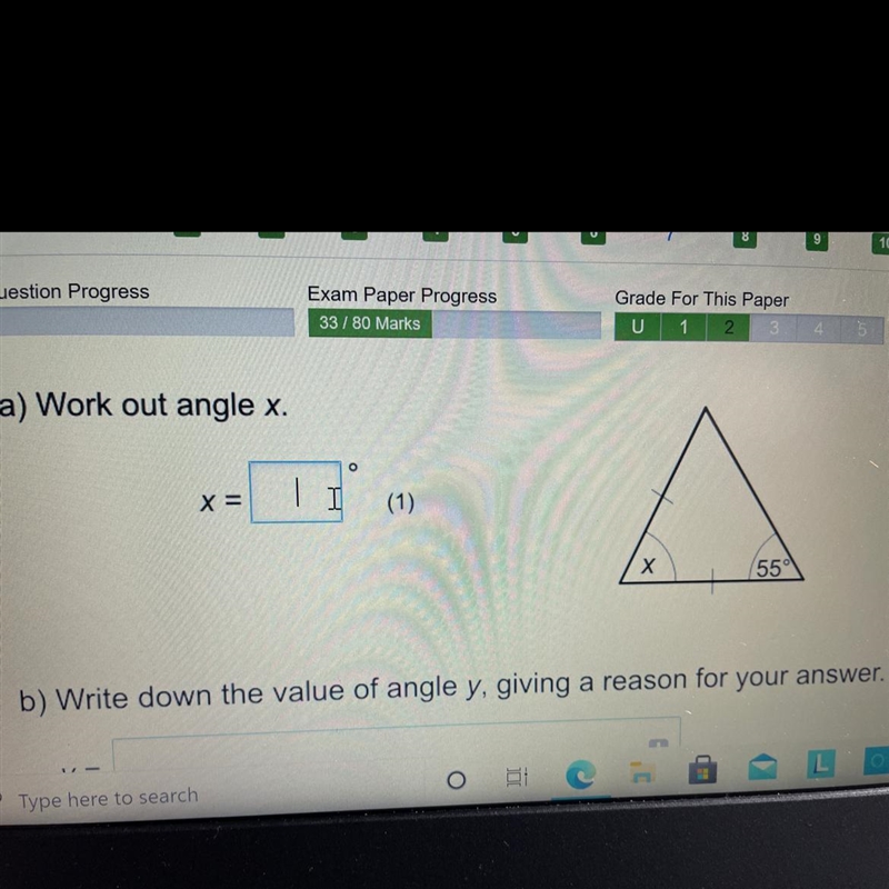 Х? When a side of the triangle is 55°-example-1