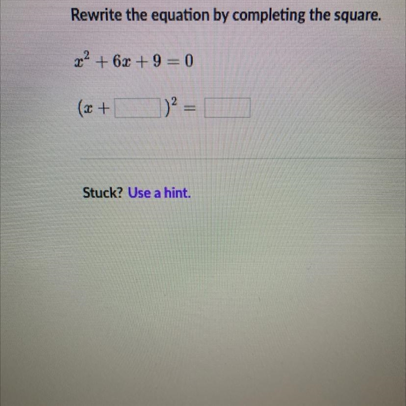 Rewrite the equation by completing the square. x^2+ 6x + 9 = 0-example-1