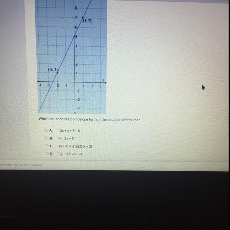 Which equation is a point slope form of the equation of this line?-example-1