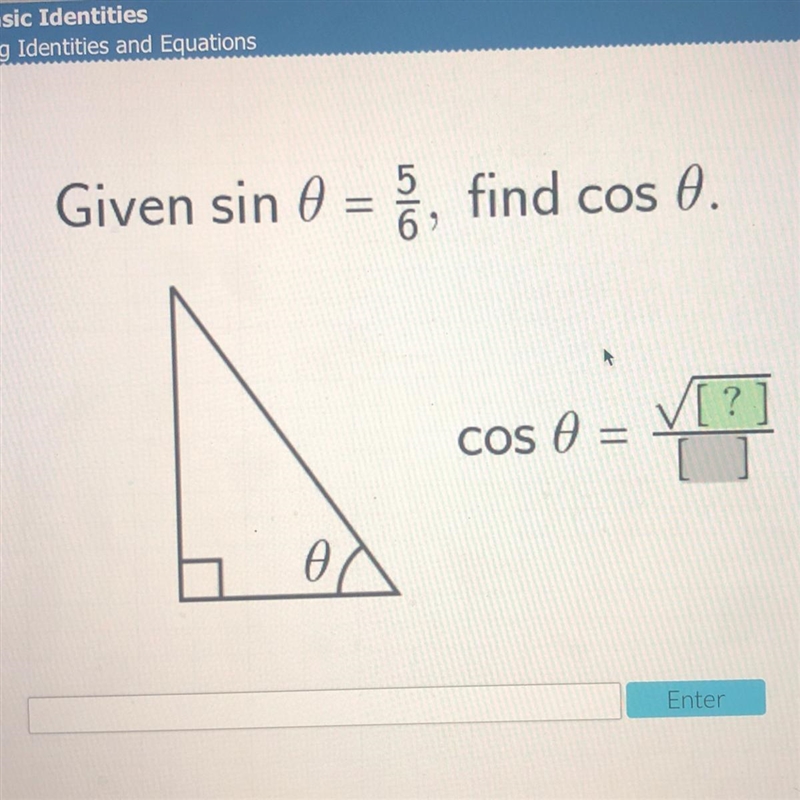 Given sin 0 = ā, find cos 0. ✓[? cos e = ө-example-1