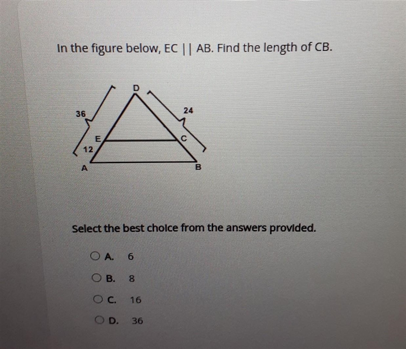 In the figure below, EC || AB. Find the length of CB.​-example-1