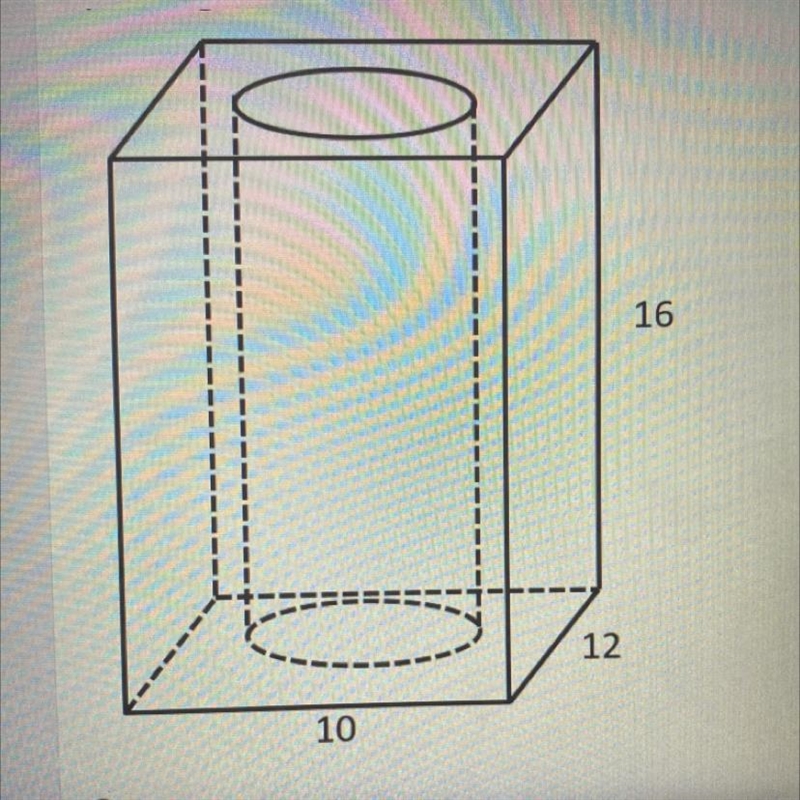 What is the volume of the solid if a 6 inch (diameter hole is drilled all the way-example-1