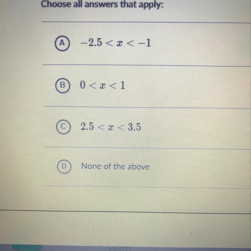 Select all the intervals where f is decreasing-example-1