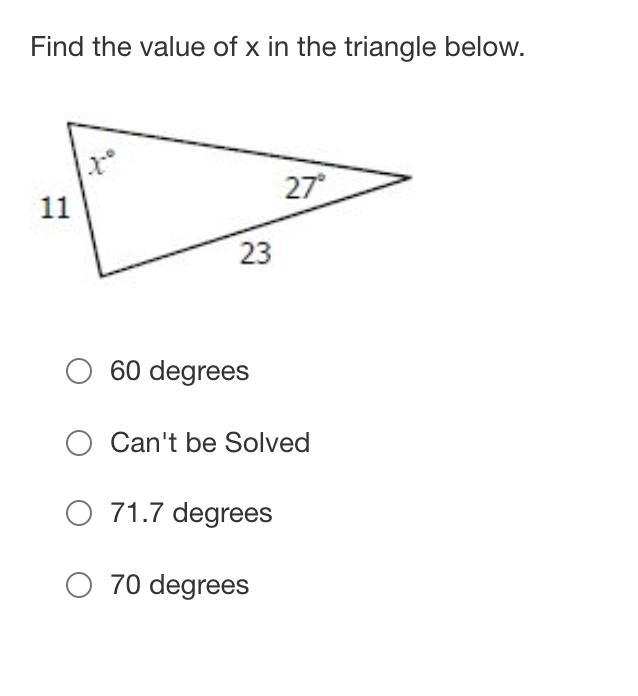 Find the value of x in the triangle below.-example-1