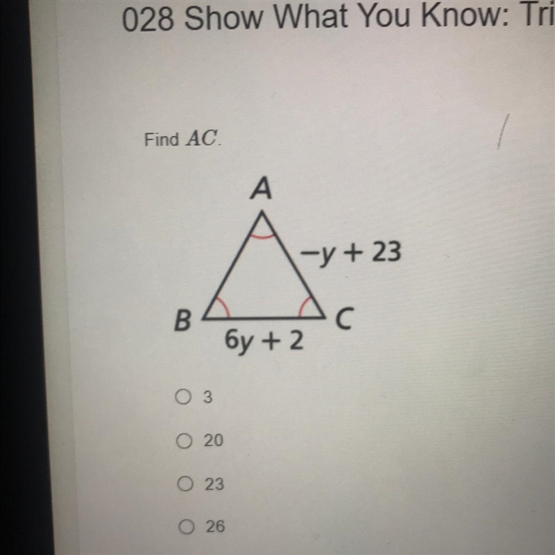 Find AC A -y + 23 B c бу +2 3 20 23 26-example-1