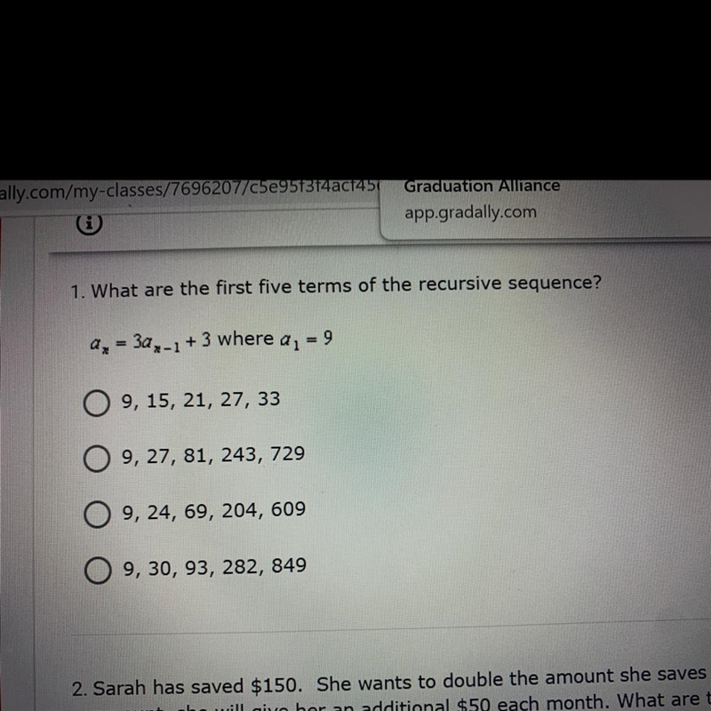 What are the first five terms of the recursive sequence?-example-1