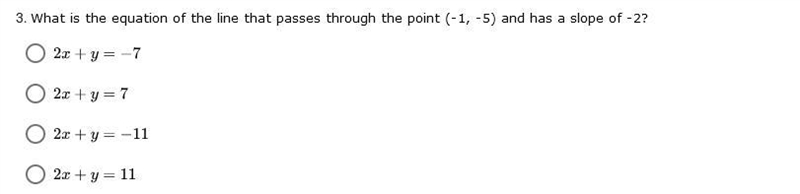 What is the equation of the line that passes through the point (-1, -5) and has a-example-1