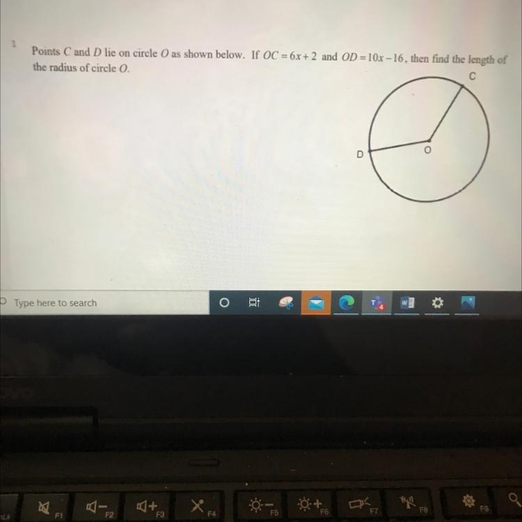 Please help!! Find the length of the radius of circle O.-example-1