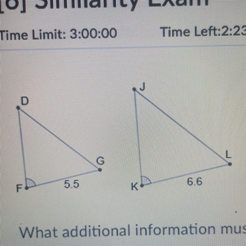 What additional information must be known to prove the triangles similar by SAS?-example-1