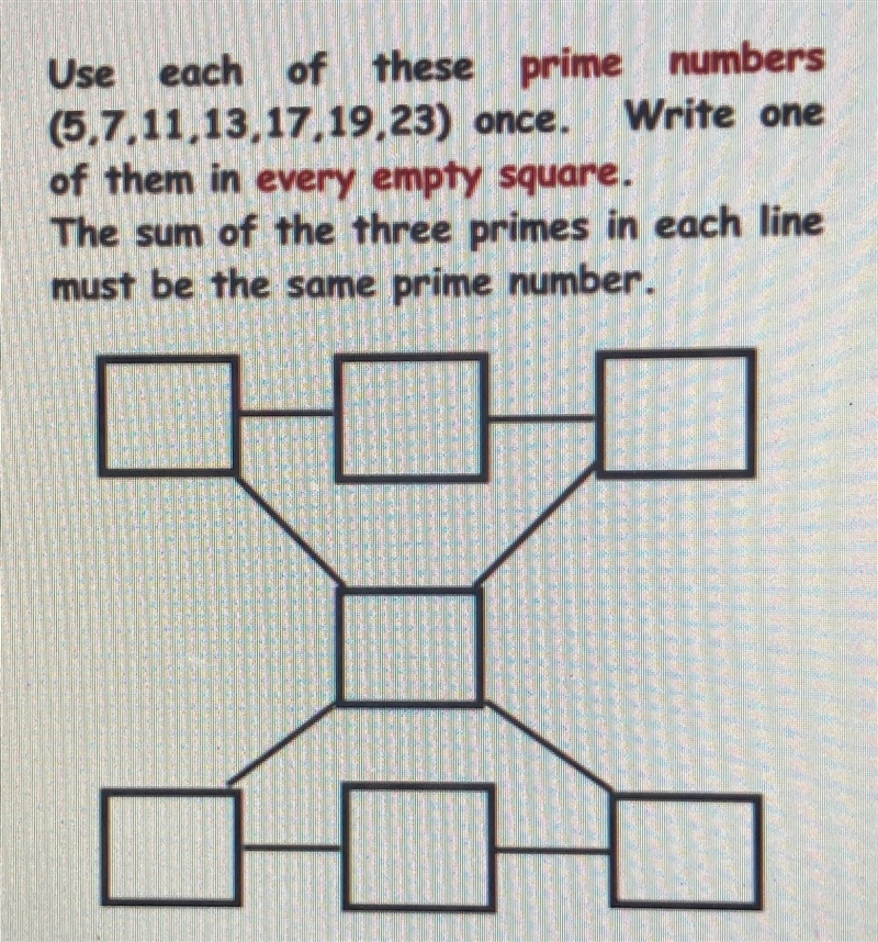 Use each of these prime numbers once. Write one of them in every empty square-example-1