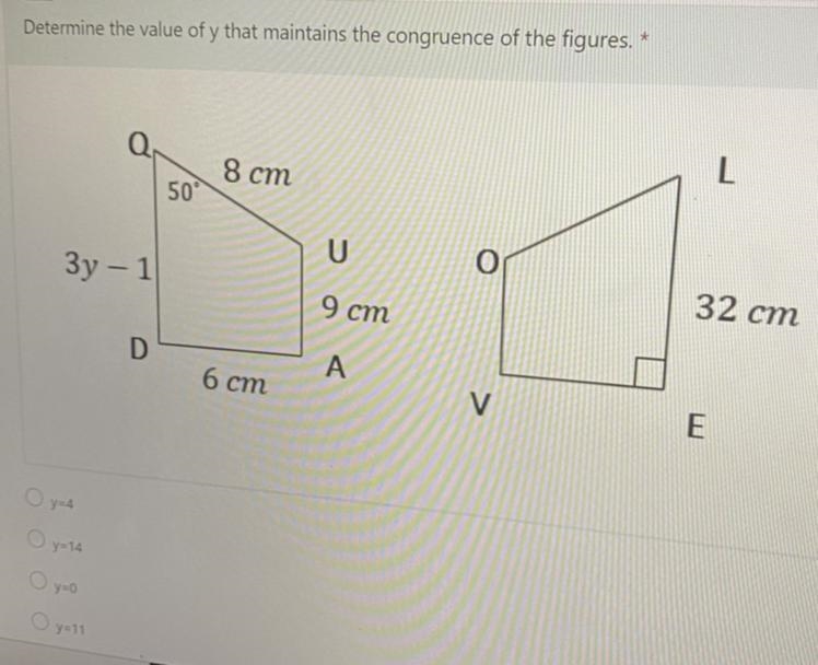 Determine the value of y that maintains the congruence of the figures.-example-1