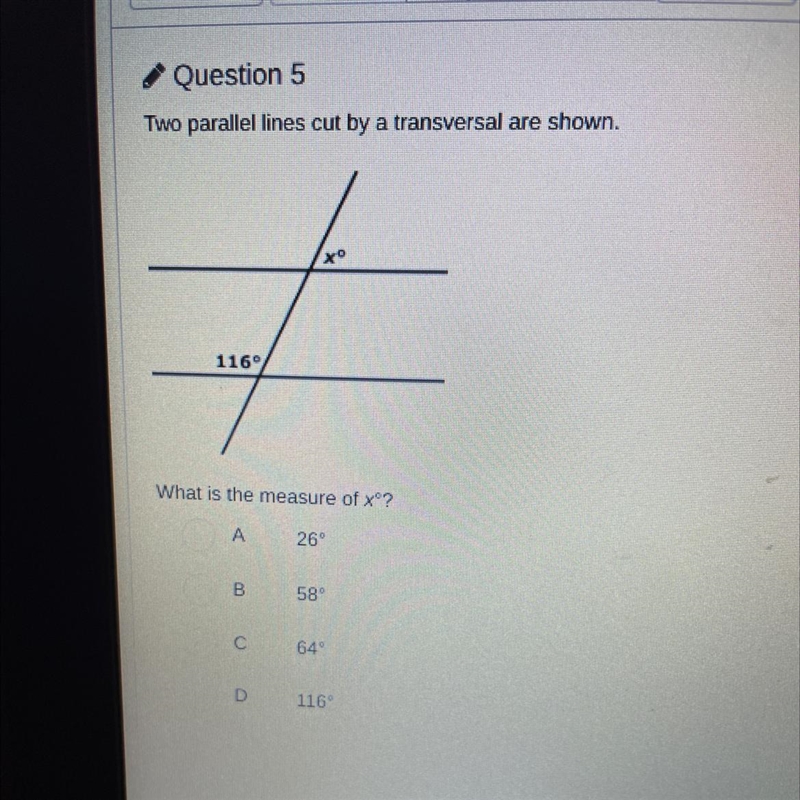 Two parallel lines cut by a transversal are shown. What is the measure of Xº?-example-1