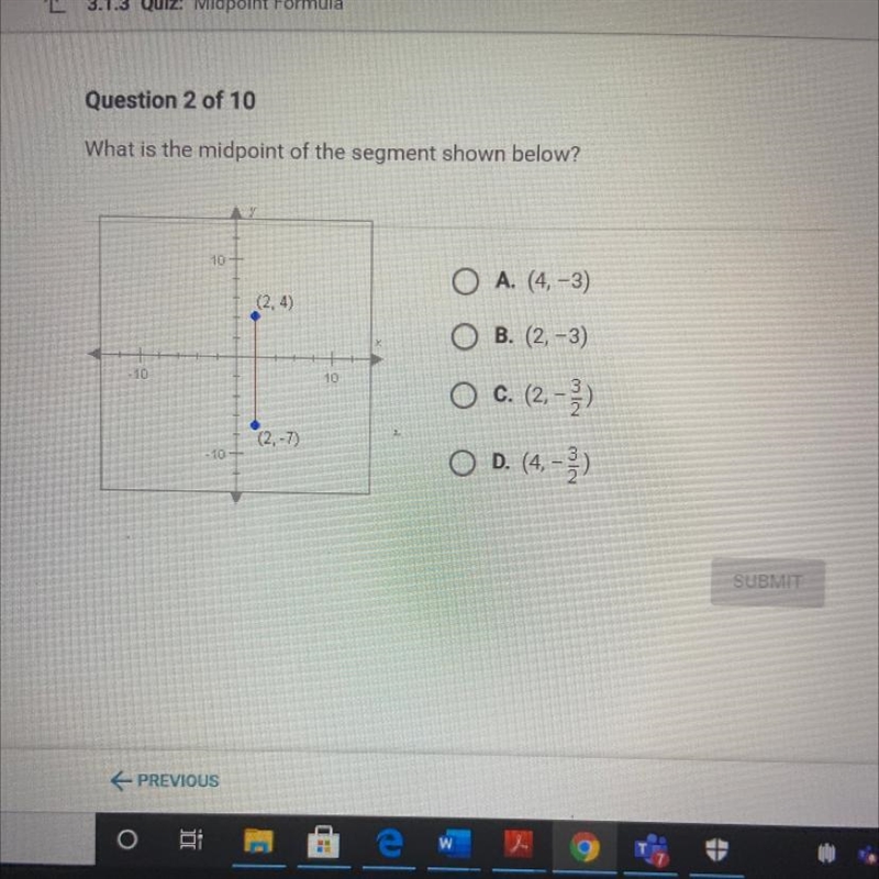 Plsss help i do not understand this:( What is the midpoint of the segment shown below-example-1