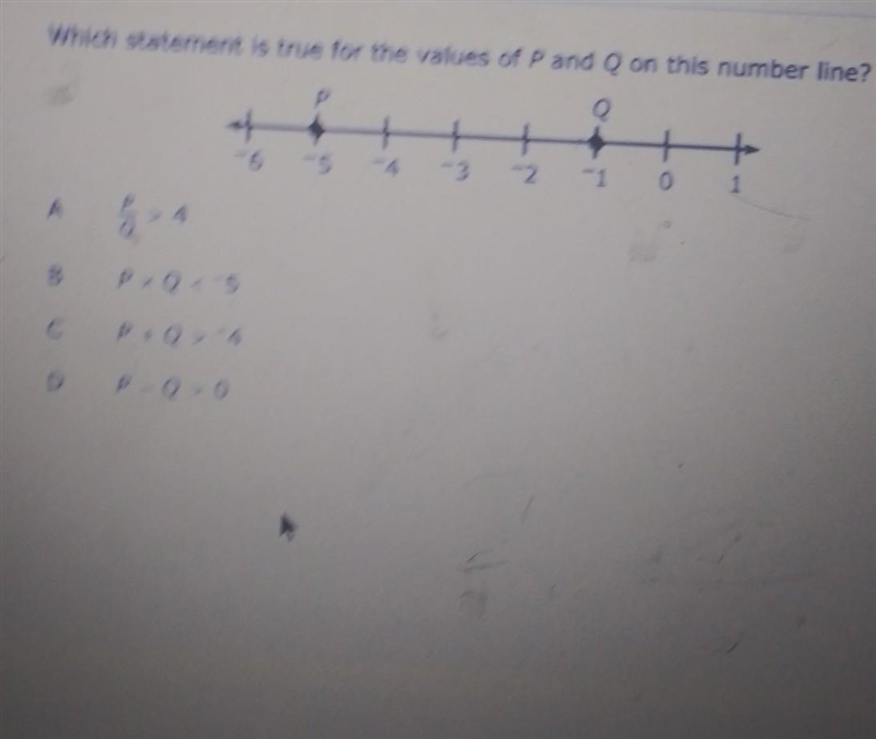 Which statement is true for the values of Pand Q on this number line? + Q + -2 1 -4 -3 0 1 A-example-1