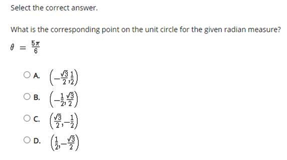 Select the correct answer. What is the corresponding point on the unit circle for-example-1