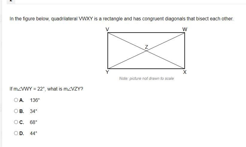 If mVWY = 22°, what is mVZY? A. 136° B. 34° C. 68° D. 44°-example-1