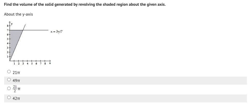 Find the volume of the solid generated by revolving the shaded region about the given-example-1