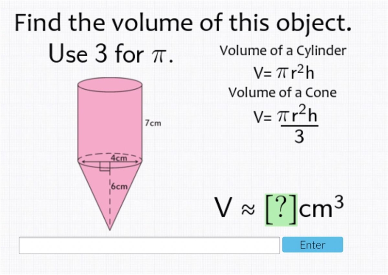 Find the volume of the cylinder and cone, then add them together.-example-1