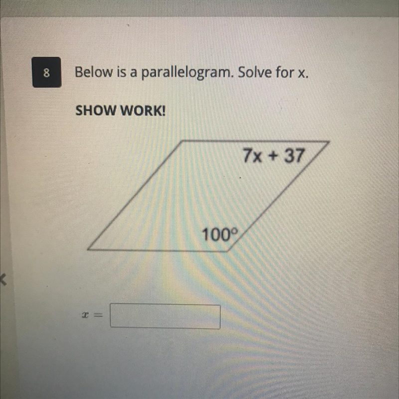 Solve for x and show work please!-example-1