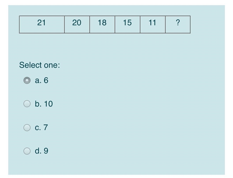 A. 6 b. 10 c. 7 d. 9-example-1