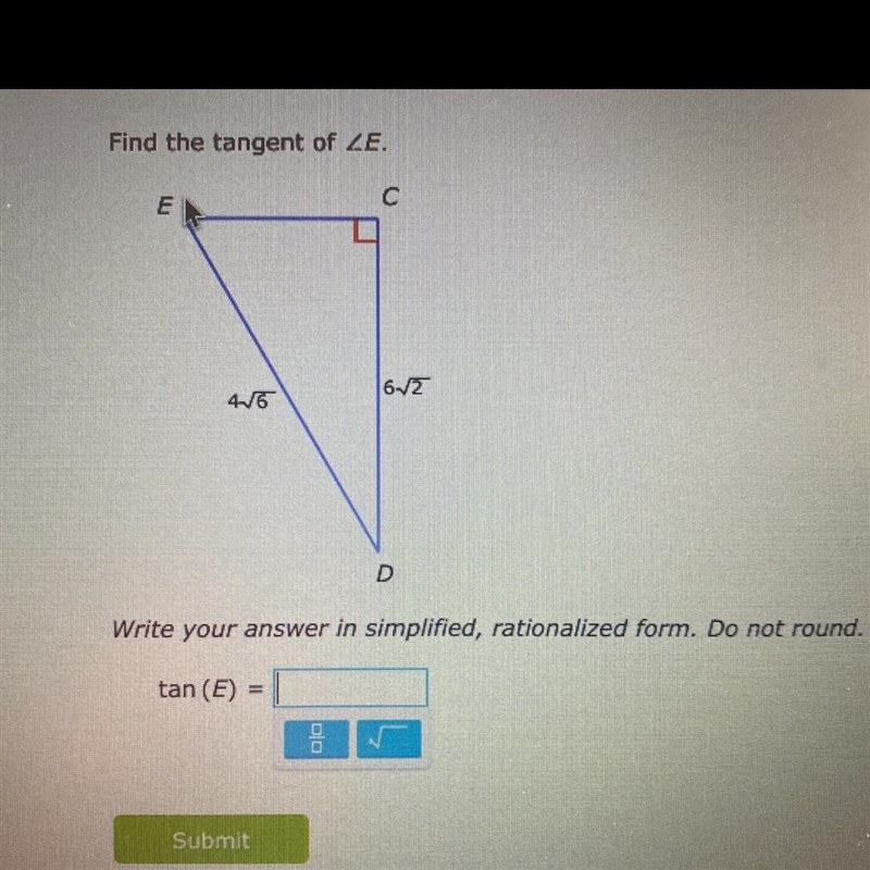 Finding the tangent of angle E-example-1