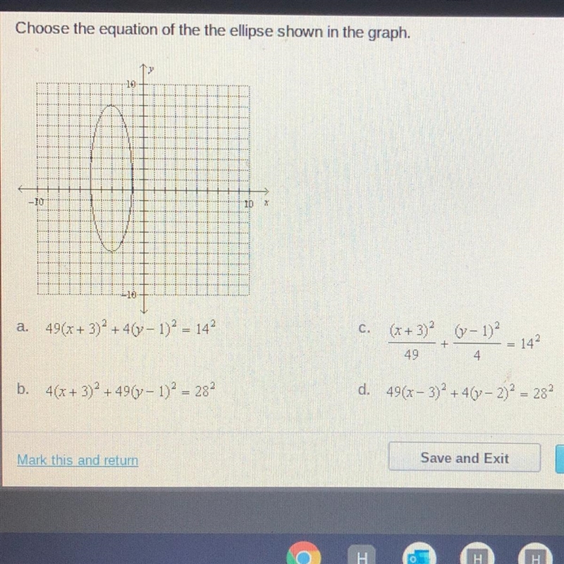 Choose the equation of the the ellipse shown in the graph.-example-1