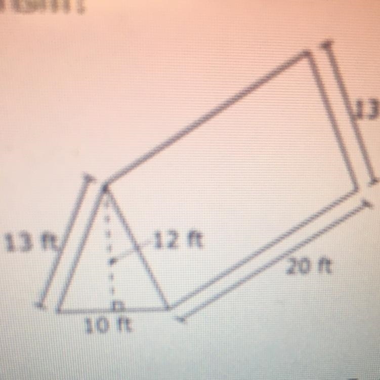 A triangular prism is shown. What is the surface area of the triangular prism?-example-1