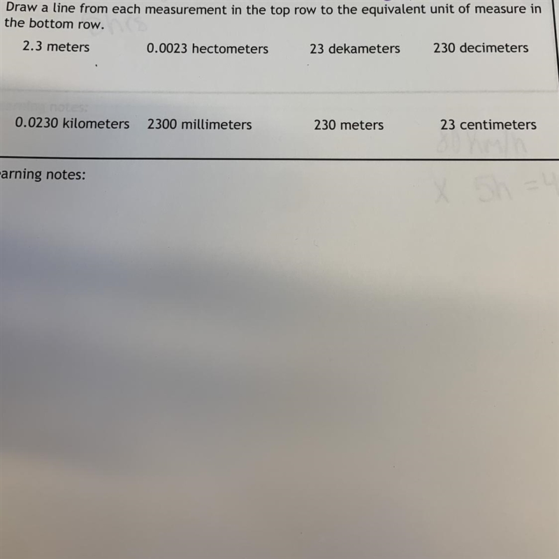 What measurements in the top row are equivalent unit of measurement in the bottom-example-1