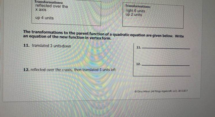 The transformations to the parent function of a quadratic equation are given below-example-1