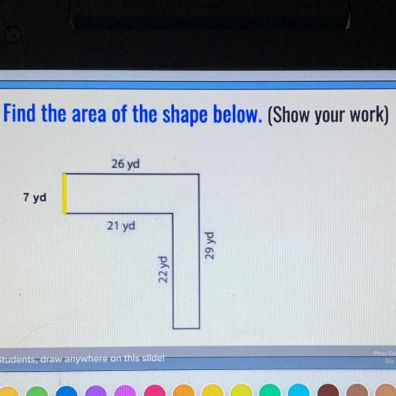 Help please! Find the area of the shape below. (Show work)-example-1