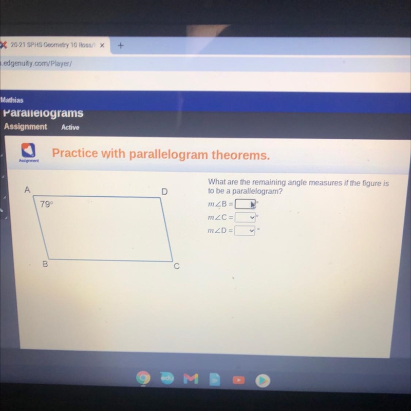 What are the remaining angle measures if the figure is to be a parallelogram?-example-1