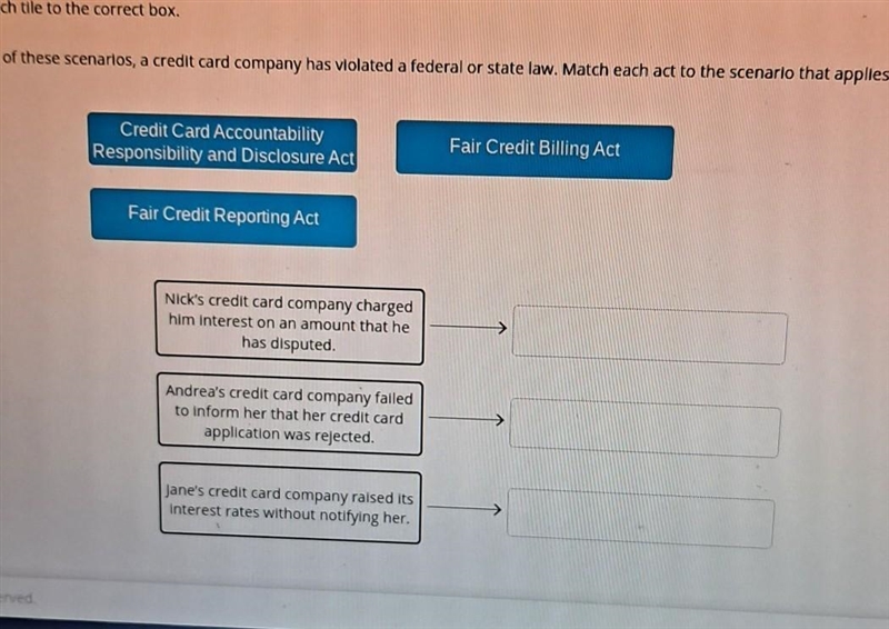 Drag each tile to the correct box. In each of these scenarios, a credit card company-example-1