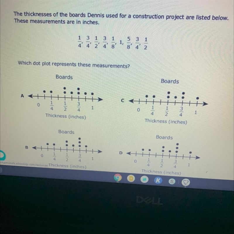 POSSIBLE POINTS: 6.67 The thicknesses of the boards Dennis used for a construction-example-1