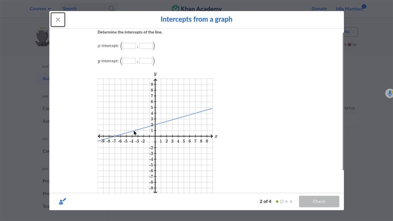 Determine the intercepts of the line.-example-1